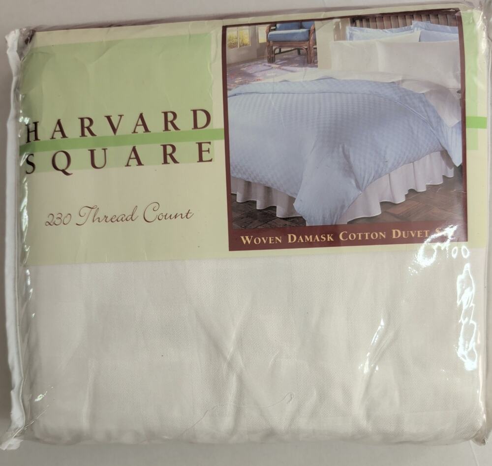 Harvard Square Woven Damask Cotton Duvet Set Twin White 230 Thread Count 2 Shams